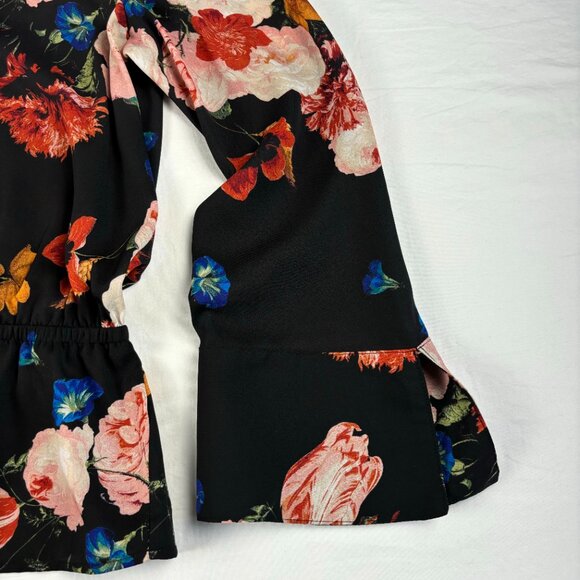 Worthington Black Floral Print Peplum Blouse - Size S - Picture 4 of 13